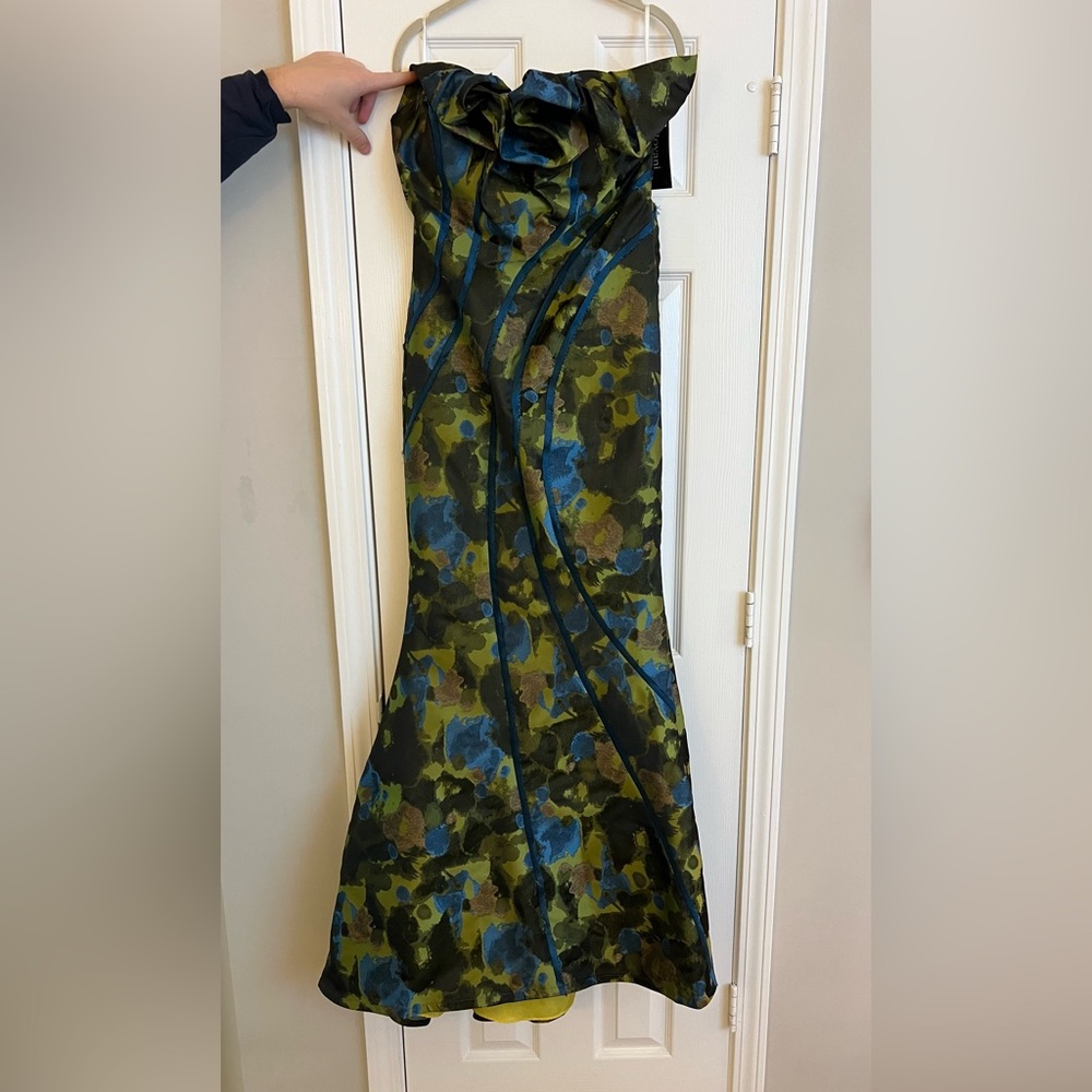 Jovani 9320A Strapless Mermaid Olive Green Teal Floral Formal Dress NWT— Size 8